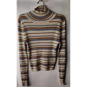 Pink Republic Juniors Medium Sweater Mock Neck Pull‎ Over Striped Long Sleeve